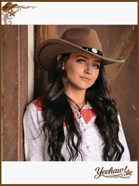 Classic Felt Wide Brim Western Cowboy Hat Adjustable Unisex Adult